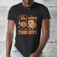 Retro I Teach The Cutest Turkey Thanksgiving Pumpkin Teacher Men's V-Neck T-Shirt, funny design
