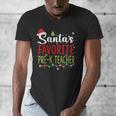 Santa's Favorite Pre-K Teacher Christmas Santa Hat Lights For Men Women Kids Men's V-Neck T-Shirt, funny design