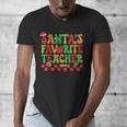 Santas Favorite Teacher Retro Groovy Christmas Xmas Women Men's V-Neck T-Shirt, Groovy Teacher Gifts, funny design Santas Favorite Teacher Retro Groovy Christmas Xmas Women Men's V-Neck T-Shirt, Groovy Teacher Gifts, funny design