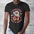 I Survived 67 Days Of School Groovy Retro Teachers Girls Men's V-Neck T-Shirt, funny design I Survived 67 Days Of School Groovy Retro Teachers Girls Men's V-Neck T-Shirt, funny design