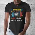 I Survived 67 Days Of School 67 Teacher Squad Matching Men's V-Neck T-Shirt, funny design I Survived 67 Days Of School 67 Teacher Squad Matching Men's V-Neck T-Shirt, funny design