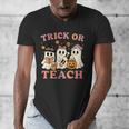 Teacher Halloween Trick Or Teach Cute Ghost Coffee Pumpkins Men's V-Neck T-Shirt, funny design