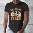 Teacher Halloween Trick Or Teach Retro Groovy Floral Ghost Men's V-Neck T-Shirt, Groovy Teacher Gifts, funny design