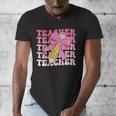 Teacher Pencil Back To School Groovy Pink Teacher First Day Men's V-Neck T-Shirt, Groovy Teacher Gifts, funny design Teacher Pencil Back To School Groovy Pink Teacher First Day Men's V-Neck T-Shirt, Groovy Teacher Gifts, funny design