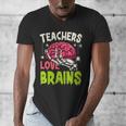 Teachers Love Brains Skeleton Halloween Teacher Funny Men's V-Neck T-Shirt, funny design