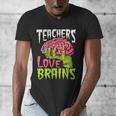 Teachers Love Brains Zombie Teacher Halloween Zombies Men's V-Neck T-Shirt, funny design