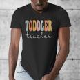 Toddler Teacher Retro Groovy Women Happy First Day Of School Men's V-Neck T-Shirt, Groovy Teacher Gifts, funny design