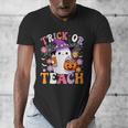 Trick Or Teach Groovy Teacher Ghost Halloween Teacher Men's V-Neck T-Shirt, Groovy Teacher Gifts, funny design Trick Or Teach Groovy Teacher Ghost Halloween Teacher Men's V-Neck T-Shirt, Groovy Teacher Gifts, funny design