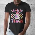Trick Or Teach Halloween Teacher Floral Ghost Groovy Men's V-Neck T-Shirt, Groovy Teacher Gifts, funny design Trick Or Teach Halloween Teacher Floral Ghost Groovy Men's V-Neck T-Shirt, Groovy Teacher Gifts, funny design