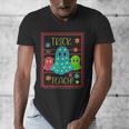 Trick Or Teach Neon Ghost Flower Teacher Spooky Halloween Men's V-Neck T-Shirt, funny design