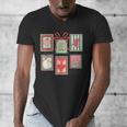 Vintage Preppy Very Merry Teacher Santa Stamps Christmas Men's V-Neck T-Shirt, funny design