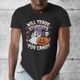 Will Trade Students For Candy Halloween Teacher Men's V-Neck T-Shirt, funny design