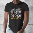 Will Trade Students For Candy Teacher Halloween Costume Tee Men's V-Neck T-Shirt, funny design
