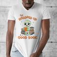 Cute Halloween Teacher Librarian Mummy Reading Books Men's V-Neck T-Shirt, funny design