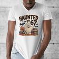 Haunted By 67 Teacher Ghost Pumpkin Halloween Costum Men's V-Neck T-Shirt, funny design
