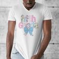 Preppy Fifth Grade Teacher Blue Floral Coquette Pencil Bow Men's V-Neck T-Shirt, funny design
