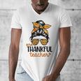 Thanksgiving Shirt Teacher Women Messy Bun Thankful Teacher Men's V-Neck T-Shirt, funny design Thanksgiving Shirt Teacher Women Messy Bun Thankful Teacher Men's V-Neck T-Shirt, funny design