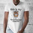 This Is My Tired Teacher Costume Skull Halloween Messy Bun Men's V-Neck T-Shirt, funny design This Is My Tired Teacher Costume Skull Halloween Messy Bun Men's V-Neck T-Shirt, funny design