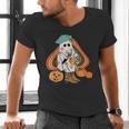 Art Teacher Painting Brushes Retro Pumpkin Ghost Artist Men's V-Neck T-Shirt, gift for family, gift for coworker