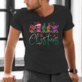 ASL Christmas Buffalo Plaid Teacher American Sign Language Men's V-Neck T-Shirt, gift for family, gift for coworker