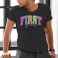 Back To School Neon Checkered First Grade Colorful Teacher Men's V-Neck T-Shirt, First Grade Teacher Shirts, gift for family, gift for coworker Back To School Neon Checkered First Grade Colorful Teacher Men's V-Neck T-Shirt, First Grade Teacher Shirts, gift for family, gift for coworker