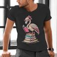 Book Lover Cute Flamingo Reading Teacher Librarian Women Men's V-Neck T-Shirt, gift for family, gift for coworker