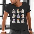 Cute Ghost Reading Books Teacher Halloween Reading Men Women Kids Men's V-Neck T-Shirt, gift for family, gift for coworker