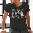 Cute Inclusion Isn't Scary Teacher Skeleton Ghost Halloween Men's V-Neck T-Shirt, gift for family, gift for coworker