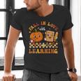 Fall In Love With Reading Book Autumn Pumpkins And Teachers Men's V-Neck T-Shirt, gift for family, gift for coworker