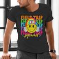 Field Trip Squad Groovy Field Day Smile Face Teacher Tie Dye Men's V-Neck T-Shirt, Groovy Teacher Shirts, gift for family, gift for coworker