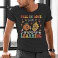 Groovy Fall In Love With Learning Autumn Pumpkin Teacher Men's V-Neck T-Shirt, Groovy Teacher Shirts, gift for family, gift for coworker Groovy Fall In Love With Learning Autumn Pumpkin Teacher Men's V-Neck T-Shirt, Groovy Teacher Shirts, gift for family, gift for coworker