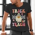 Groovy Teacher Halloween Retro Trick Or Teach Floral Ghost Men's V-Neck T-Shirt, Groovy Teacher Shirts, gift for family, gift for coworker Groovy Teacher Halloween Retro Trick Or Teach Floral Ghost Men's V-Neck T-Shirt, Groovy Teacher Shirts, gift for family, gift for coworker