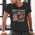 Half Teacher Half Iced Coffee Back To School Men's V-Neck T-Shirt, gift for family, gift for coworker