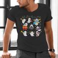 Halloween Music Teacher Ghost Playing Musical Instruments Men's V-Neck T-Shirt, gift for family, gift for coworker