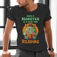 Halloween Teacher Librarian Monster Reading Books Men Women Kids Men's V-Neck T-Shirt, gift for family, gift for coworker