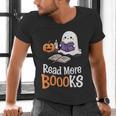 Halloween Teacher Women Cute Reading Ghost Read More Books Men's V-Neck T-Shirt, gift for family, gift for coworker