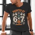 Haunted By 6x7 Math Teacher Halloween Pun Men's V-Neck T-Shirt, gift for family, gift for coworker
