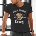 Just A Teacher Who Loves Cows Shirt Cute Highland Cow Men's V-Neck T-Shirt, gift for family, gift for coworker