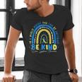 Be Kind Rainbow Down Syndrome Awareness Teacher Blue Yellow Men's V-Neck T-Shirt, gift for family, gift for coworker Be Kind Rainbow Down Syndrome Awareness Teacher Blue Yellow Men's V-Neck T-Shirt, gift for family, gift for coworker
