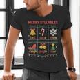 Merry Syllables Teacher Christmas Educational Kids Men's V-Neck T-Shirt, gift for family, gift for coworker