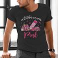 In October We Wear Pink Apple Teacher Daisy Breast Cancer Men's V-Neck T-Shirt, gift for family, gift for coworker
