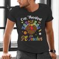One Thankful PE Teacher Turkey Thanksgiving -Adults & Kids Classic Fit Polyester 100 Short Sleeve Men's V-Neck T-Shirt, Pe Teacher Shirts, gift for family, gift for coworker