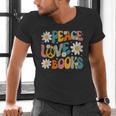 Peace Love Books Bookworm Librarian Reading Teacher Groovy Men's V-Neck T-Shirt, Groovy Teacher Shirts, gift for family, gift for coworker