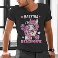 Pink Unicorn Spanish Teacher Regalos Para Bilingue Teacher Men's V-Neck T-Shirt, gift for family, gift for coworker