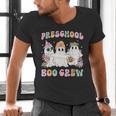 Preschool Boo Crew Groovy Halloween Floral Ghost Teacher Men Women Kids Men's V-Neck T-Shirt, Groovy Teacher Shirts, gift for family, gift for coworker