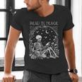 Read In Peace Skeleton Reading Teacher Spooky Halloween Men's V-Neck T-Shirt, gift for family, gift for coworker