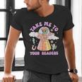 Take Me To Your Readers Alien Teacher Halloween Literacy Men's V-Neck T-Shirt, gift for family, gift for coworker