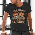 Retro Fall In Love With Learning Autumn Pumpkin Teacher Kids Men's V-Neck T-Shirt, gift for family, gift for coworker