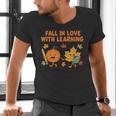 Retro Fall In Love With Learning Autumn Pumpkin Teacher Men's V-Neck T-Shirt, gift for family, gift for coworker Retro Fall In Love With Learning Autumn Pumpkin Teacher Men's V-Neck T-Shirt, gift for family, gift for coworker