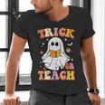 Retro Vintage Groovy Trick Or Teach Teacher Halloween For Men Women Kids Men's V-Neck T-Shirt, Groovy Teacher Shirts, gift for family, gift for coworker Retro Vintage Groovy Trick Or Teach Teacher Halloween For Men Women Kids Men's V-Neck T-Shirt, Groovy Teacher Shirts, gift for family, gift for coworker